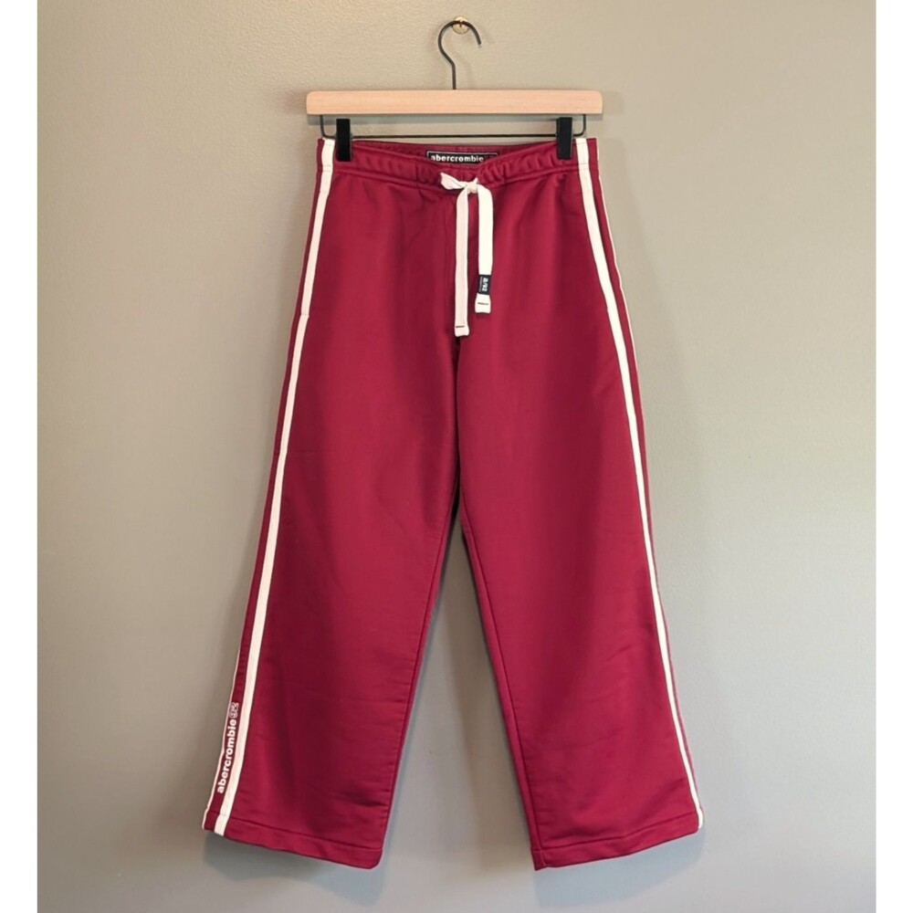 Vintage Abercrombie Kids Boys Large Red Track Pants Joggers Stripe Sweatpants